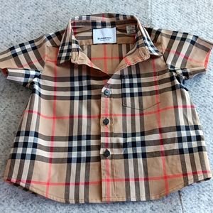Burberry cotton baby shirt   classic check tan black and red
